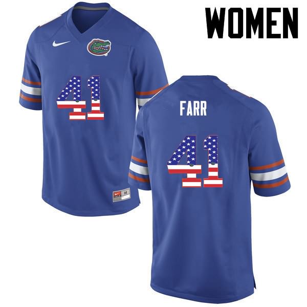 NCAA Florida Gators Ryan Farr Women's #41 USA Flag Fashion Nike Blue Stitched Authentic College Football Jersey FVA2464YT